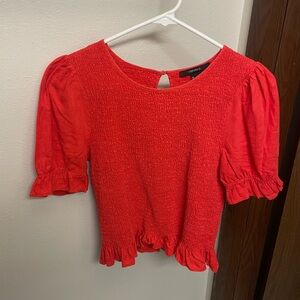 Red Stretchy Smocked Top with Puffy Sleeves